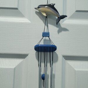 Blue Gray Dolphin Acrylic Metal Hanging Wind Chimes